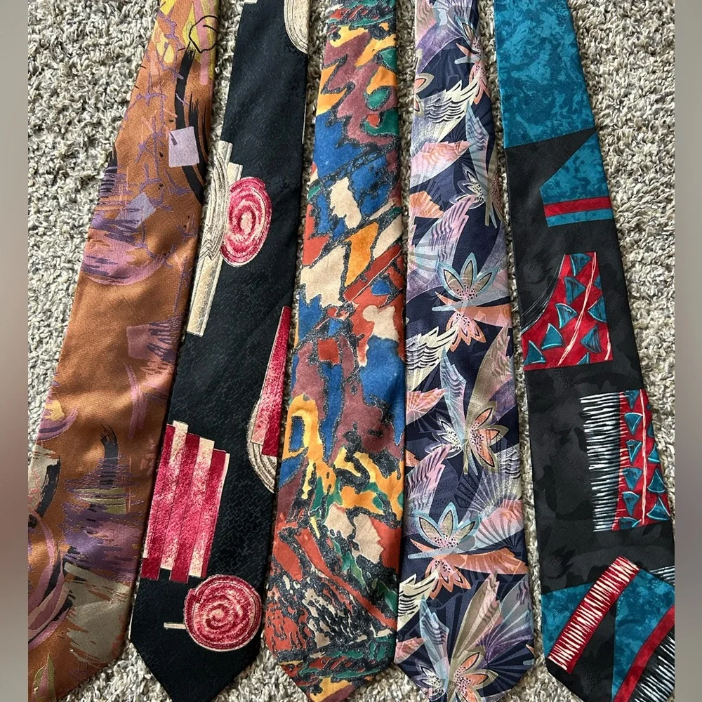 Bundle of 5 all silk men’s vintage abstract art ties - Picture 2 of 9